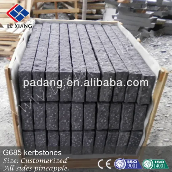 G685 black basalt picked kerbs, standard kerbstone sizes