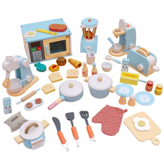 Wooden Kitchen Combination Set with Sound and Light Oven for Playhouse Toys