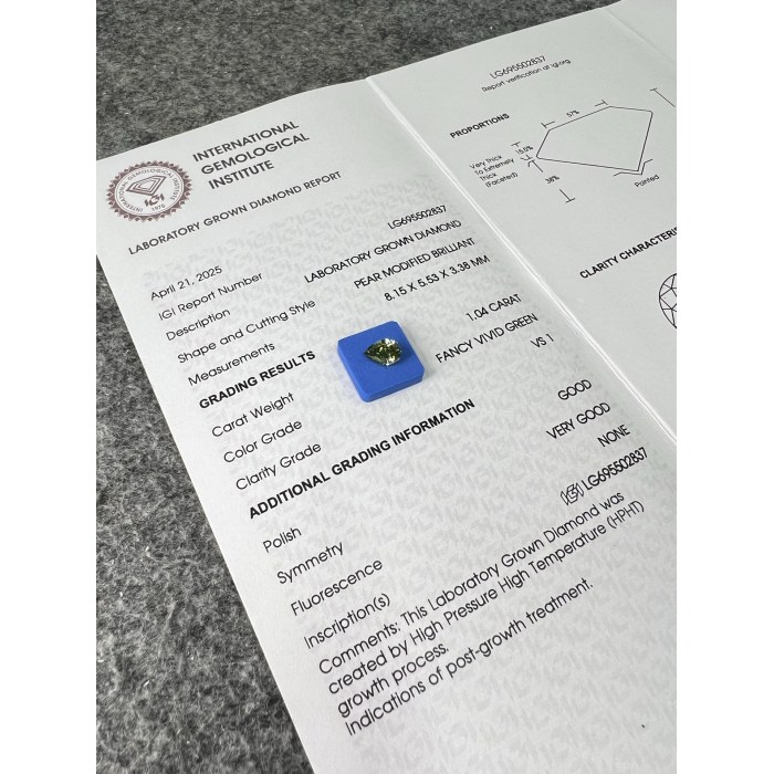 แหวนเพชร Green Lab ลูกแพร์ 1.04ct VS1