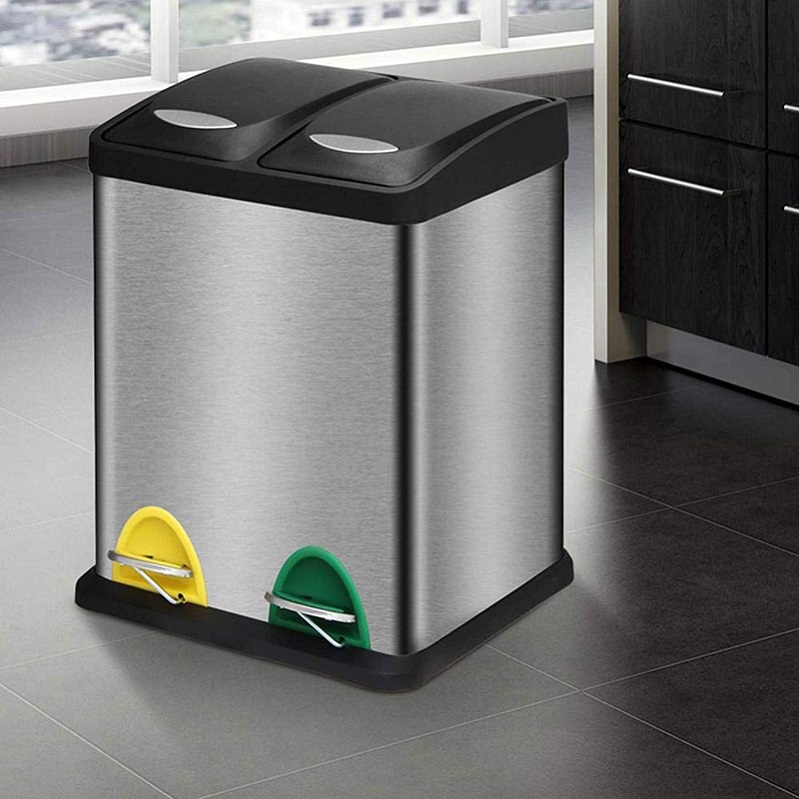 stainless steel dual pedal bin