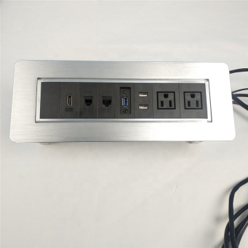 Aluminum Alloy Manual Flip-Up Rotary Conference Table with Pop Up Socket and USB Data Box