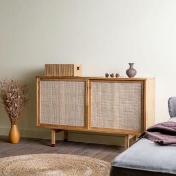 Nordic Wood und Rattan Sideboard - Moderner Lagerschrank für Küche und Wohnzimmer
