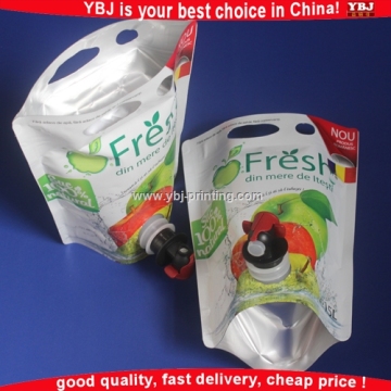plastic liquid food packaging pouch, plastic red wine packaging pouch bag with valve, plastic fruit juice packaging