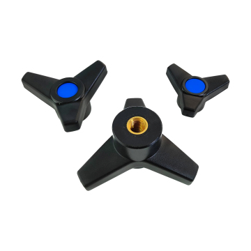 British Brass Stainless Steel Thread Nylon Black Machine Tool Knob with Plastic Triangle Arrow Handle