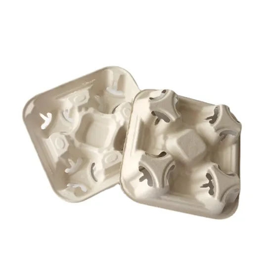Biodegradable disposable pulp paper cup carrier holder tray