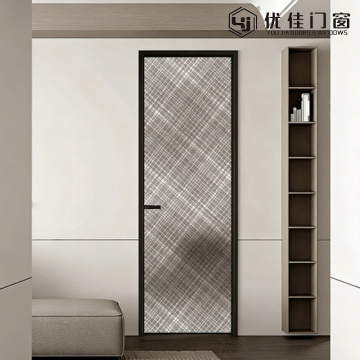 マットブラックフレームチェック柄ガラス開きドア