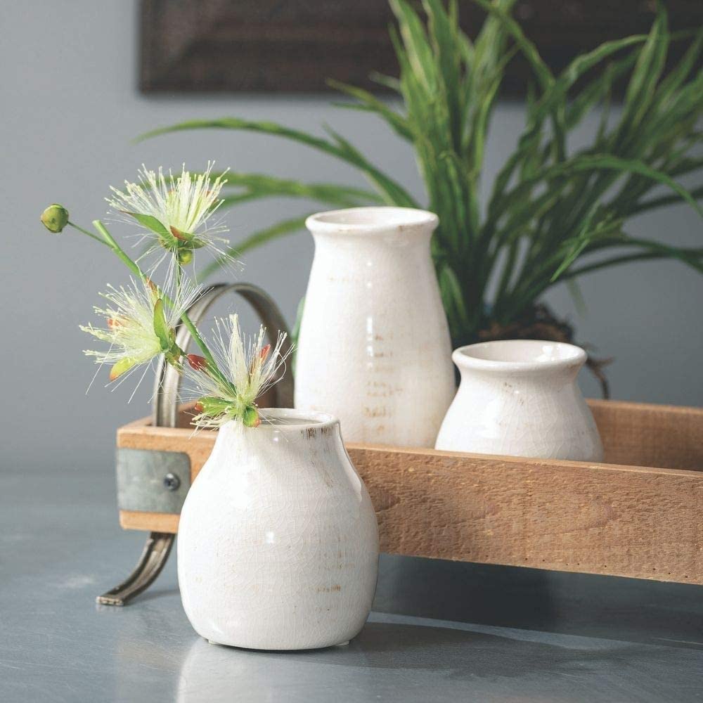 3 -delar små vita keramiska vaser