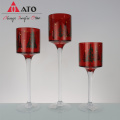 ATO Hot Sale 3 Conjunto de titulares de tealight de vidro vermelho para decoração de festa de casamento