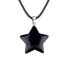 Black Obsidian 30mm Star Pendant Pendant Necklace 45cm Black Cord