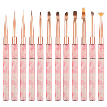 Ensemble de brosse à nails nail professionnels avec poignée en métal: 3D Cheveux en nylon doux pour le vernis en gel et la peinture de la doublure dans les salons de manucure