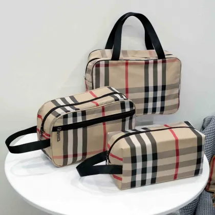 Korean version of makeup bag Female nylon plaid portable cosmetic toiletry storage bag waterproof large capacity
