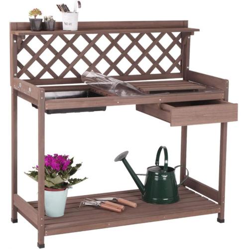 Brown Potting Bench Outdoor Gardening Work Bench with Sink & Lid Factory