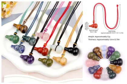 Gemstone Calabash Pendant Neckalce 18X30MM Handmade Craved Calabash Charm Pendant Rope Necklace
