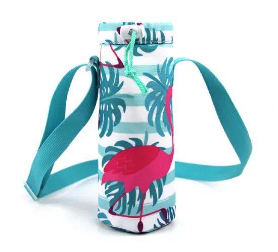 Adjustable Shoulder Strapped Drawstring Design Water Bottle Holder Bag for School Students