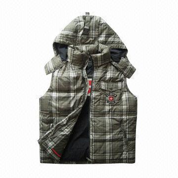 Men's down vest, yarn-dyed fabric, 4 layers