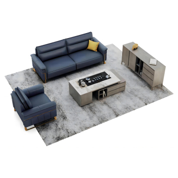 Simple Modern Leather Sofa Set with Tea Table for Living Room and Office