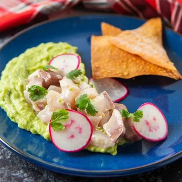 Yellowtail Crudo with Avocado and Wonton Chips