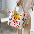 Smiley Letters Print with Zipper Tote Bag