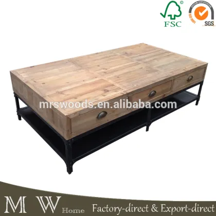 recycled elm wood coffee table, metal vintage elm table, elm coffee table