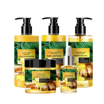 Wholesale 5 Piece Shampoo Shower Gel Conditioner Set with Essential Oil Ginger Hair Care