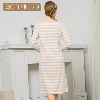 Qianxiu Autumn New Design Women Cotton Long Nightgown