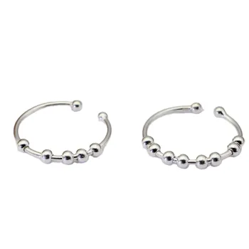 J1 Stylish Women's S925 Silver Anxiety-Reducing Beaded Fidget Ring