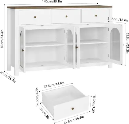 Modern Sideboard with Glass Doors Wood Buffet Sideboard