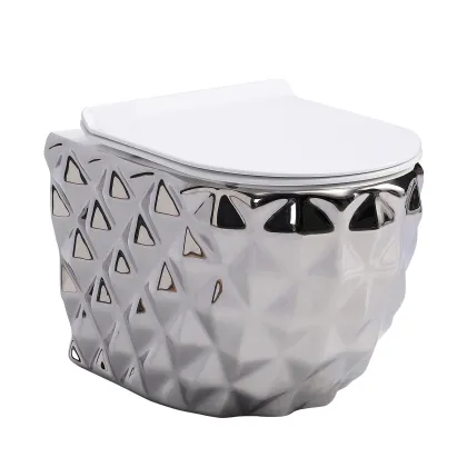 Silver Rimless Wall Hung Bathroom Toilet Bowl