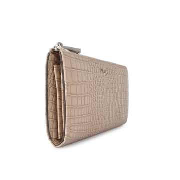 Crocodile Texture Hornback Skin Tri-fold Wallet Purse Beige