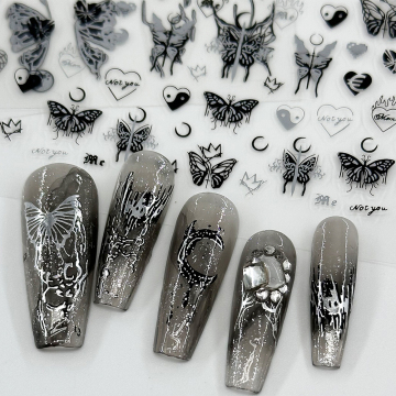 Halloween 3D Butterfly and Moon Nail Art Stickers for Custom Nail Decorations