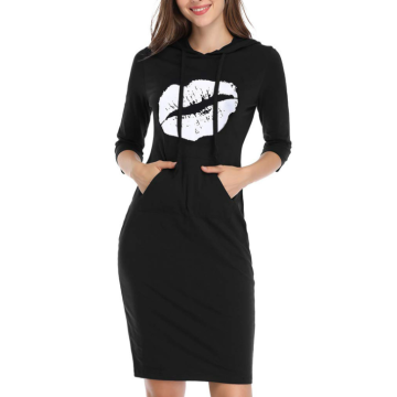 Women Long Sleeve Print Hoodie Dress