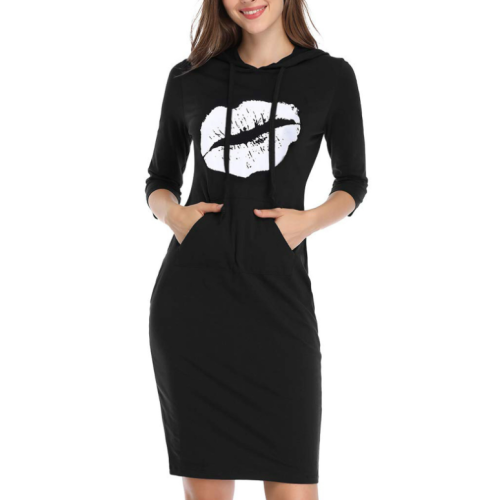 Women Long Sleeve Print Hoodie Dress