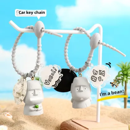 Oops Moai Keychain Doll - Cute Cartoon Bag Pendant with Carabiner