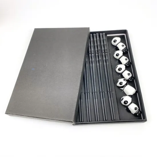 Hot Sale 5Pcs Fiberglass Bamboo Chopsticks with Ceramic Panda Rest - Gift Box, Dishwasher Safe