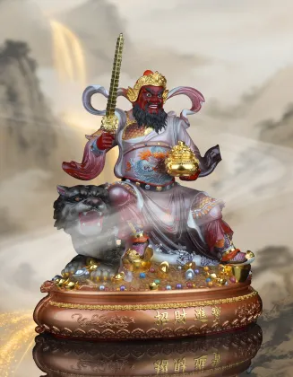 White Marble Seated Statue of the Martial God of Wealth (Zhao Gongming)