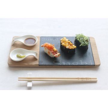 Slate and Acacia Sushi Dish Set for Restaurants