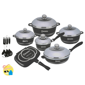 Dessini 23pcs Die-Casting Aluminum Cookware Set with Non-Stick Pots and Tempered Glass Lids