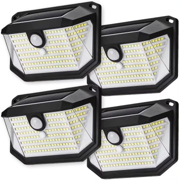 เร็วที่สุด 202 LED Solar Garden Light พร้อมเซ็นเซอร์ตรวจจับความเคลื่อนไหว IP65 ไฟผนังกันน้ำสำหรับสวนและถนน