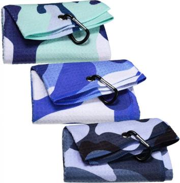 Microfiber Waffle Pattern Carabiner Clip Tri-fold Golf Towel