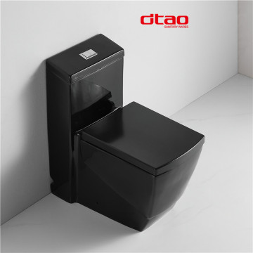 Black Square One-Piece Siphonic Flush Toilet Bowl