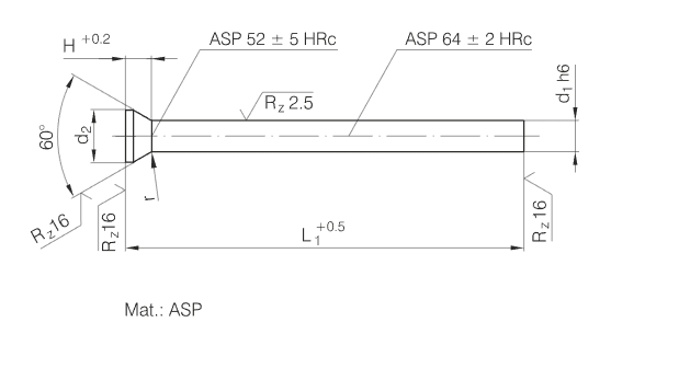 ISO6752/DIN9861 Punches with Conical Head ASP23 Material