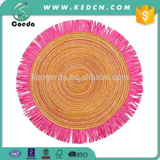 Round Polyester Table Place Mat with Paper Raffia Edge