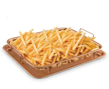 Copper Crisper Tray Basket - High Quality Square Pan Carbon Steel Non-Stick BBQ Cookware