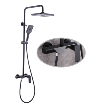 Hot Sale European Contemporary Wall-Mounted Copper Brass Black Shower Faucet Set with Shelf