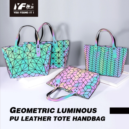 Geometric style PU leather handbag luminous bag