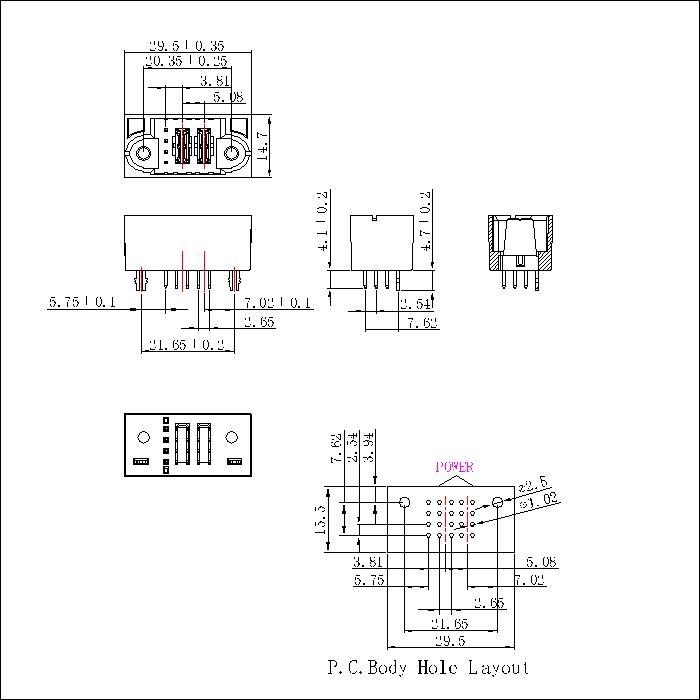 PSPM5.08S-0204G0G0AEX 5.08MM 2P Power+4P Signal Male Straight Dip Power Connector