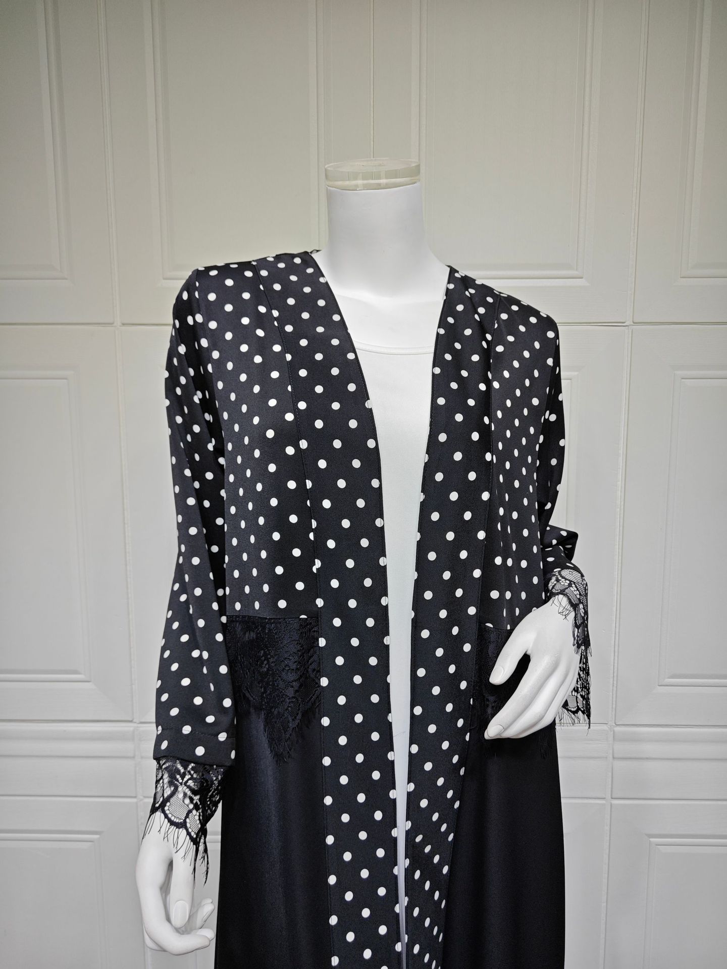 Polka Dot Black Abaya with Matching Hijab Set MQ260 (2)