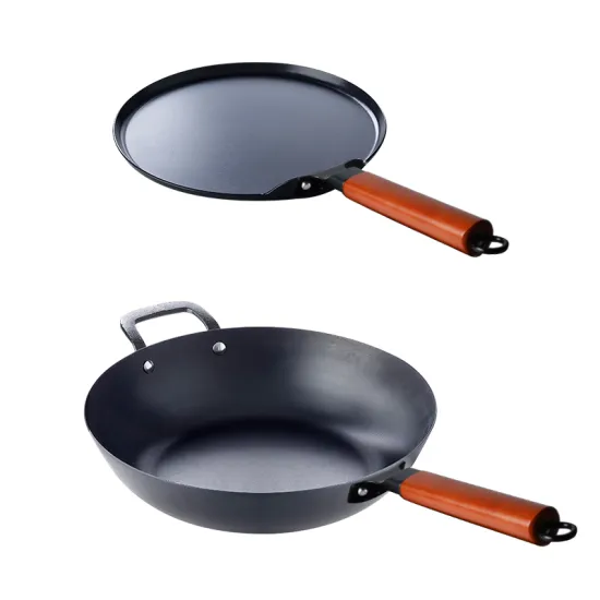 easy clean fry Pan non stick black carbon steel frying pan with Wooden Handle