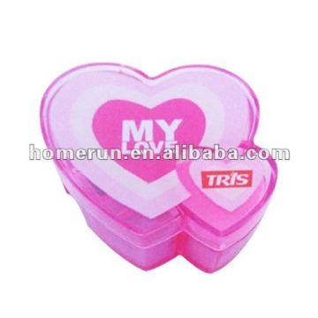 Plastic Pencil sharpener in love hearts shape/ school stationery