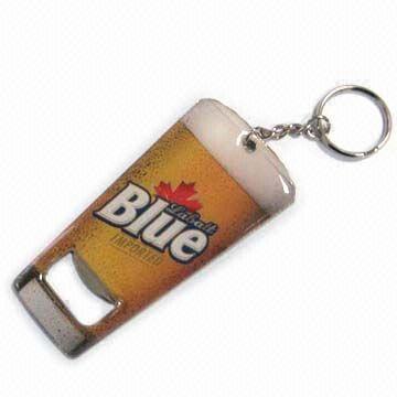 Epoxy Bottle Opener Keychain, Made of Plastic and Metal, Customized Logos are Accepted